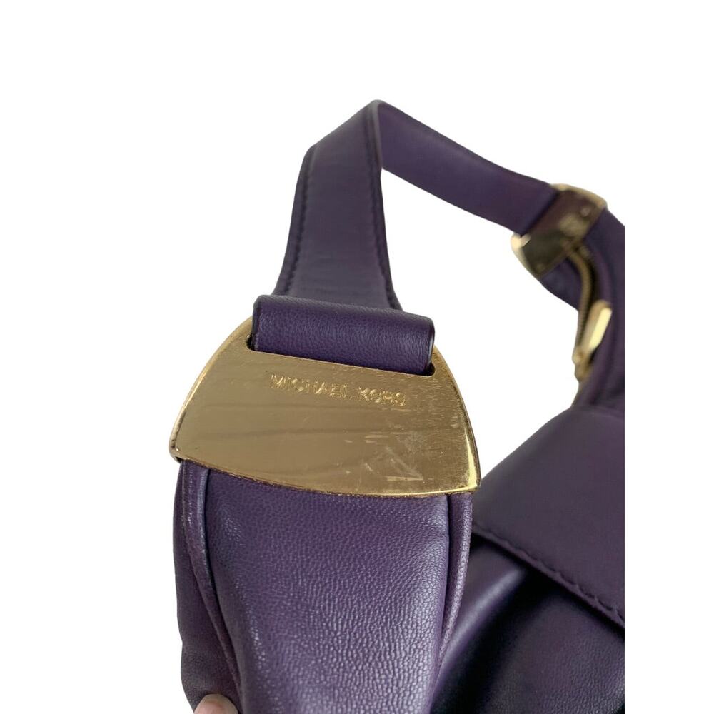Michael Kors Morgen Purple Leather Hobo Bag Goldtone Hardware Buckle B-1006 - Picture 6 of 12